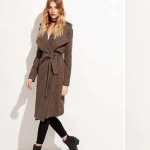 NWOT Brown Suede Layered Wrap Coat